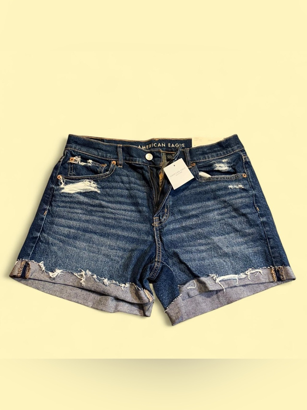 NWT American Eagle Outfitters Dark Blue Distressed Roll-Hem Jean Shorts